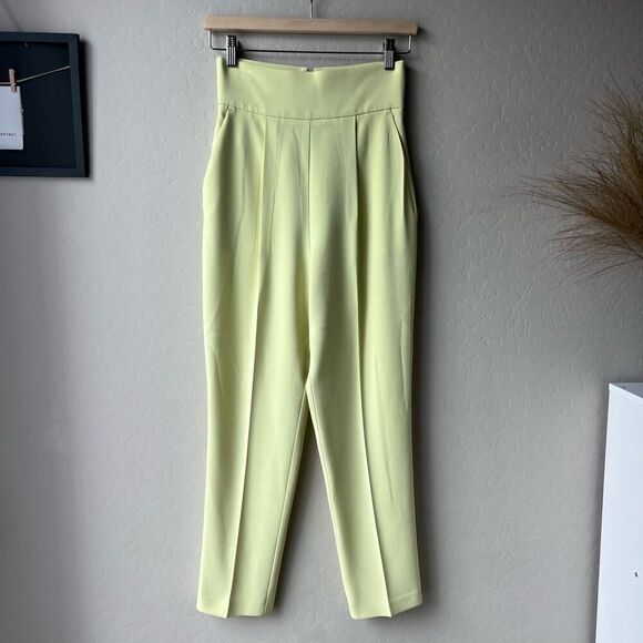PINKO Natalia Yellow High Waisted Pleated Crepe Ankle Trouser Pants Size 2 - Picture 2 of 9